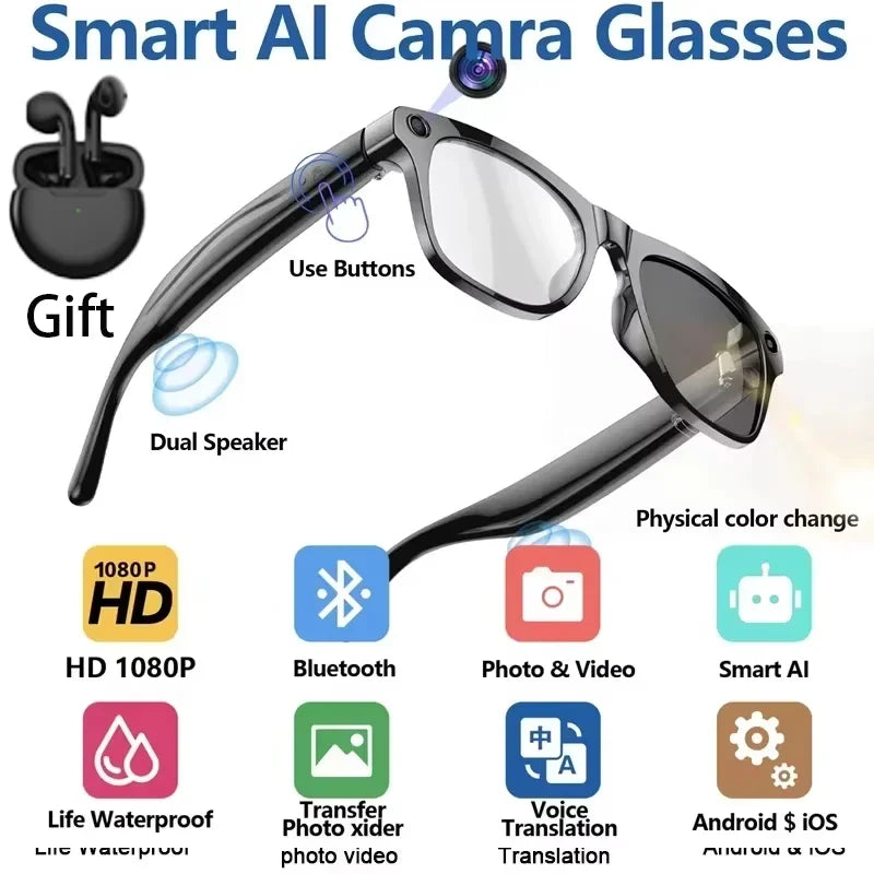 Lenovo 8K AI Smart Glasses - With Chat Gpt Touch-1200mp Camera- Music Player Bluetooth