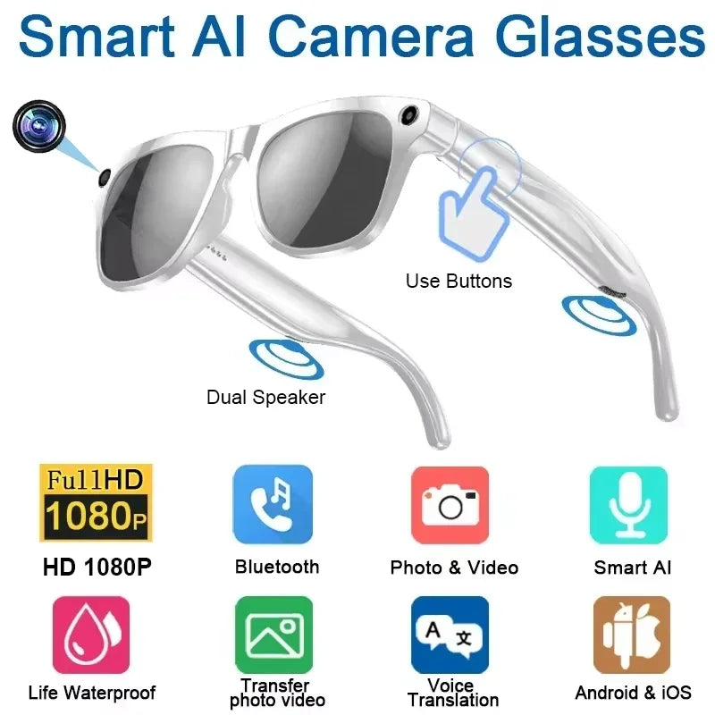 Lenovo 8K AI Smart Glasses - With Chat Gpt Touch-1200mp Camera- Music Player Bluetooth