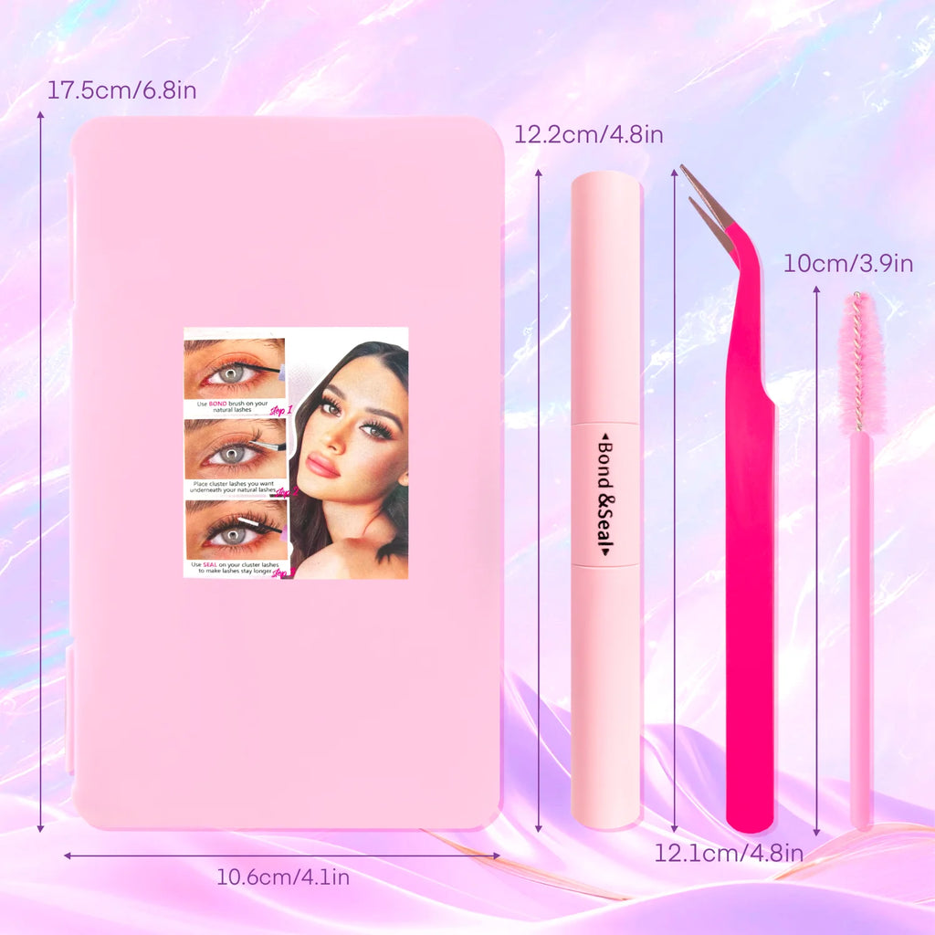 Eyelash Extension Kit with Lash Bond and Seal Lash Tweezers Thick Lash Clusters Wispy