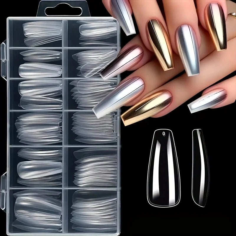 120 Pieces of Transparent Style Boxed Nails, 12 Sizes Full Coverage Acrylic Pressure-Stick Nails.