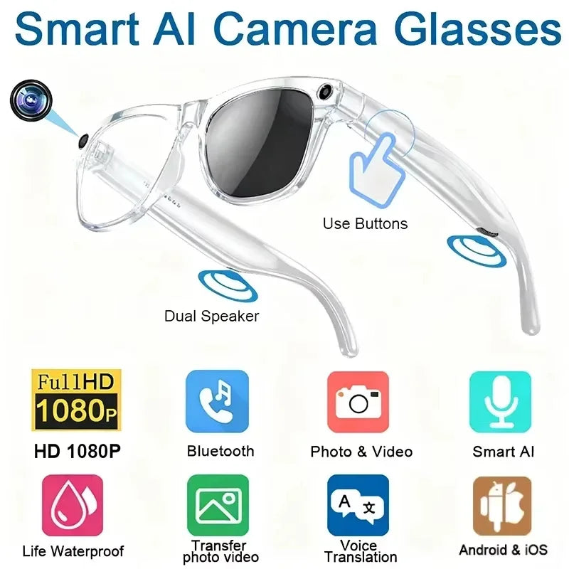 Lenovo 8K AI Smart Glasses - With Chat Gpt Touch-1200mp Camera- Music Player Bluetooth