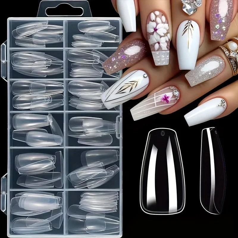 120 Pieces of Transparent Style Boxed Nails, 12 Sizes Full Coverage Acrylic Pressure-Stick Nails.