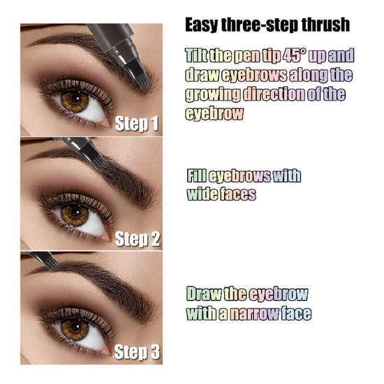 Waterproof Eyebrow Pen – Microblading 4-Prong Brow Pencil (5 Colors) Natural Hair-Like Brows