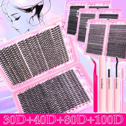 Eyelash Extension Kit with Lash Bond and Seal Lash Tweezers Thick Lash Clusters Wispy