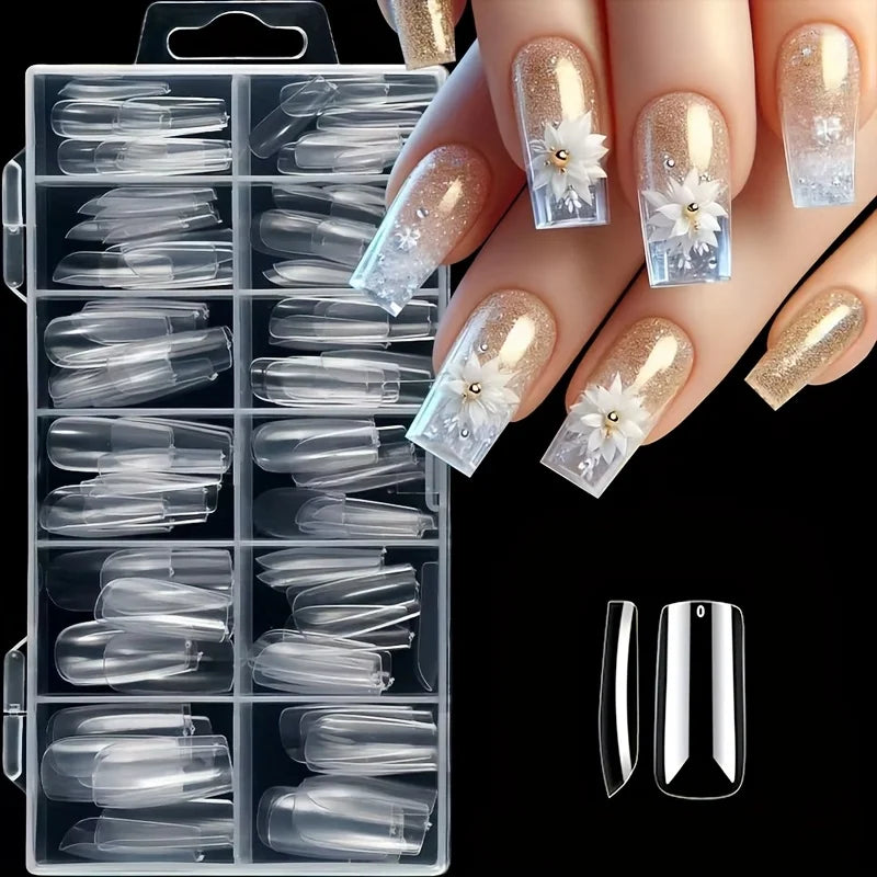 120 Pieces of Transparent Style Boxed Nails, 12 Sizes Full Coverage Acrylic Pressure-Stick Nails.