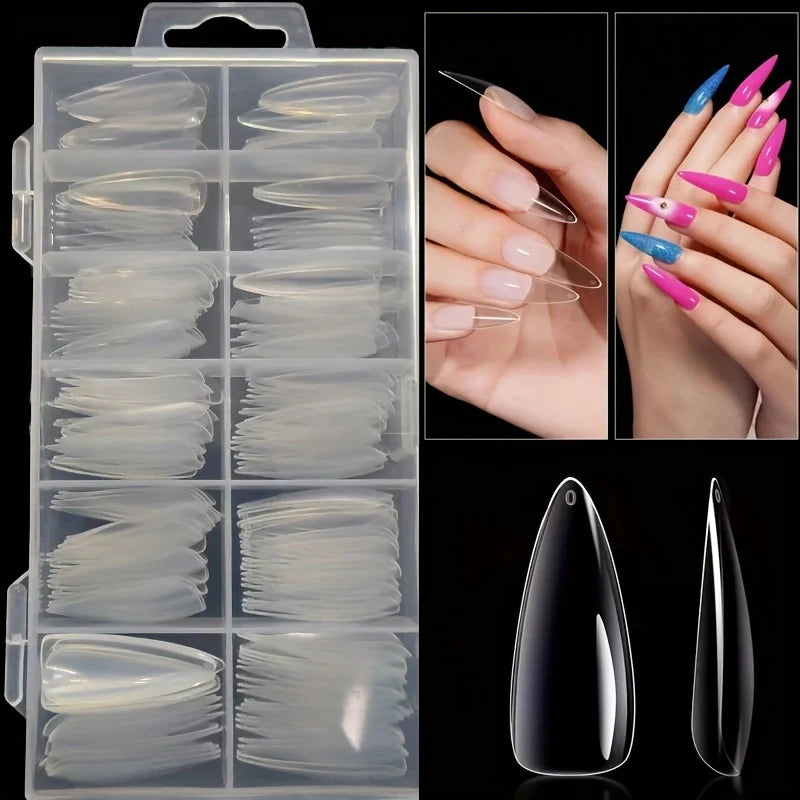 120 Pieces of Transparent Style Boxed Nails, 12 Sizes Full Coverage Acrylic Pressure-Stick Nails.