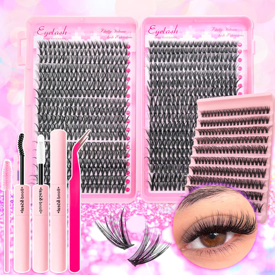 DIY Eyelash Extension Kit – Wispy Lash Clusters with Bond, Seal & Precision Tweezers