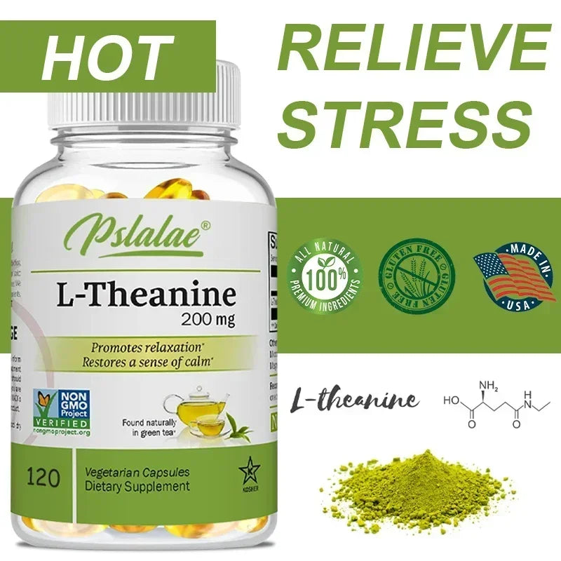 L-Theanine Capsules – Dietary Supplement for Stress Relief, Calm Mood Support &amp; Improved Focus and Concentration