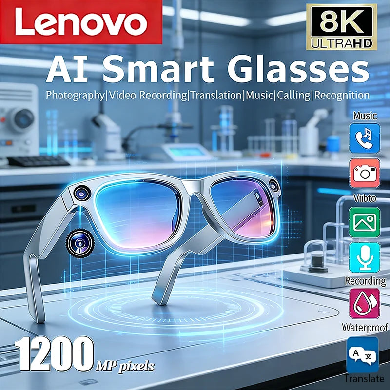 Lenovo 8K AI Smart Glasses - With Chat Gpt Touch-1200mp Camera- Music Player Bluetooth