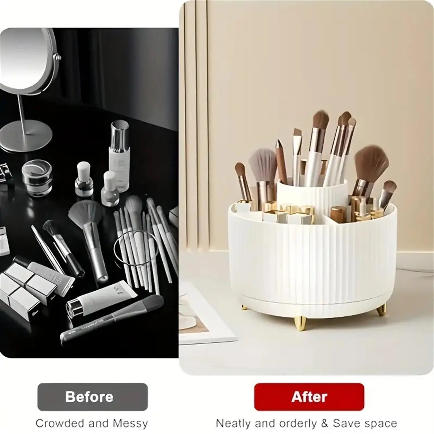 Glow Spin 360° Makeup Organizer – Rotating Cosmetic Storage Case for Vanity &amp; Skincare