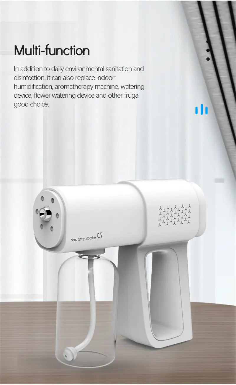 Nano Spray Gun Sanitizer Sprayer – USB Rechargeable Handheld Disinfection Mist Sprayer for Home, Office &amp; Travel