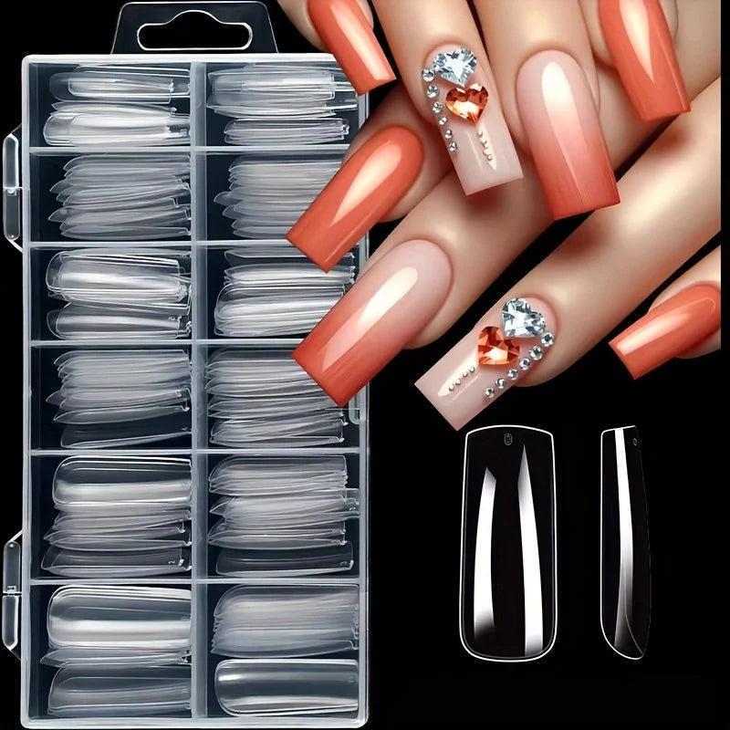 120 Pieces of Transparent Style Boxed Nails, 12 Sizes Full Coverage Acrylic Pressure-Stick Nails.