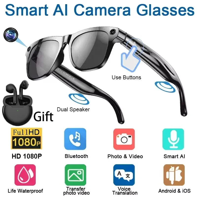 Lenovo 8K AI Smart Glasses - With Chat Gpt Touch-1200mp Camera- Music Player Bluetooth