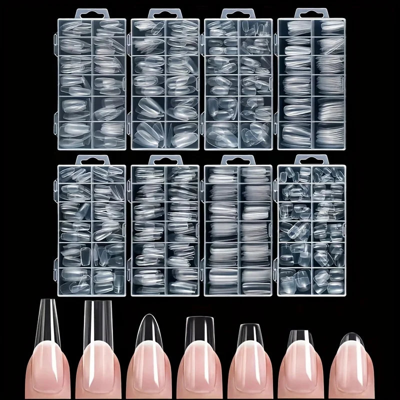 120 Pieces of Transparent Style Boxed Nails, 12 Sizes Full Coverage Acrylic Pressure-Stick Nails.
