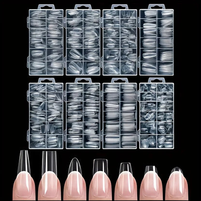 120 Pieces of Transparent Style Boxed Nails, 12 Sizes Full Coverage Acrylic Pressure-Stick Nails.