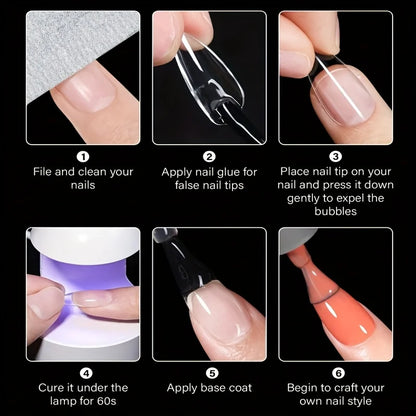 120 Pieces of Transparent Style Boxed Nails, 12 Sizes Full Coverage Acrylic Pressure-Stick Nails.