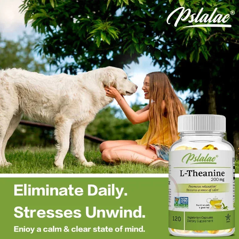 L-Theanine Capsules - Dietary Supplement To Relieve Stress, Support Healthy Mood and Improve Concentration